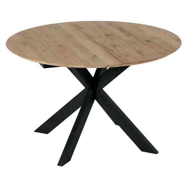 Table WINNIPEG plateau aulne et chêne clair pied central métal noir extensible